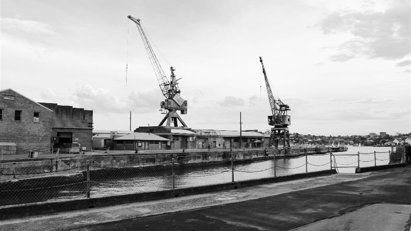 Ship-to-shore cranes at a container port