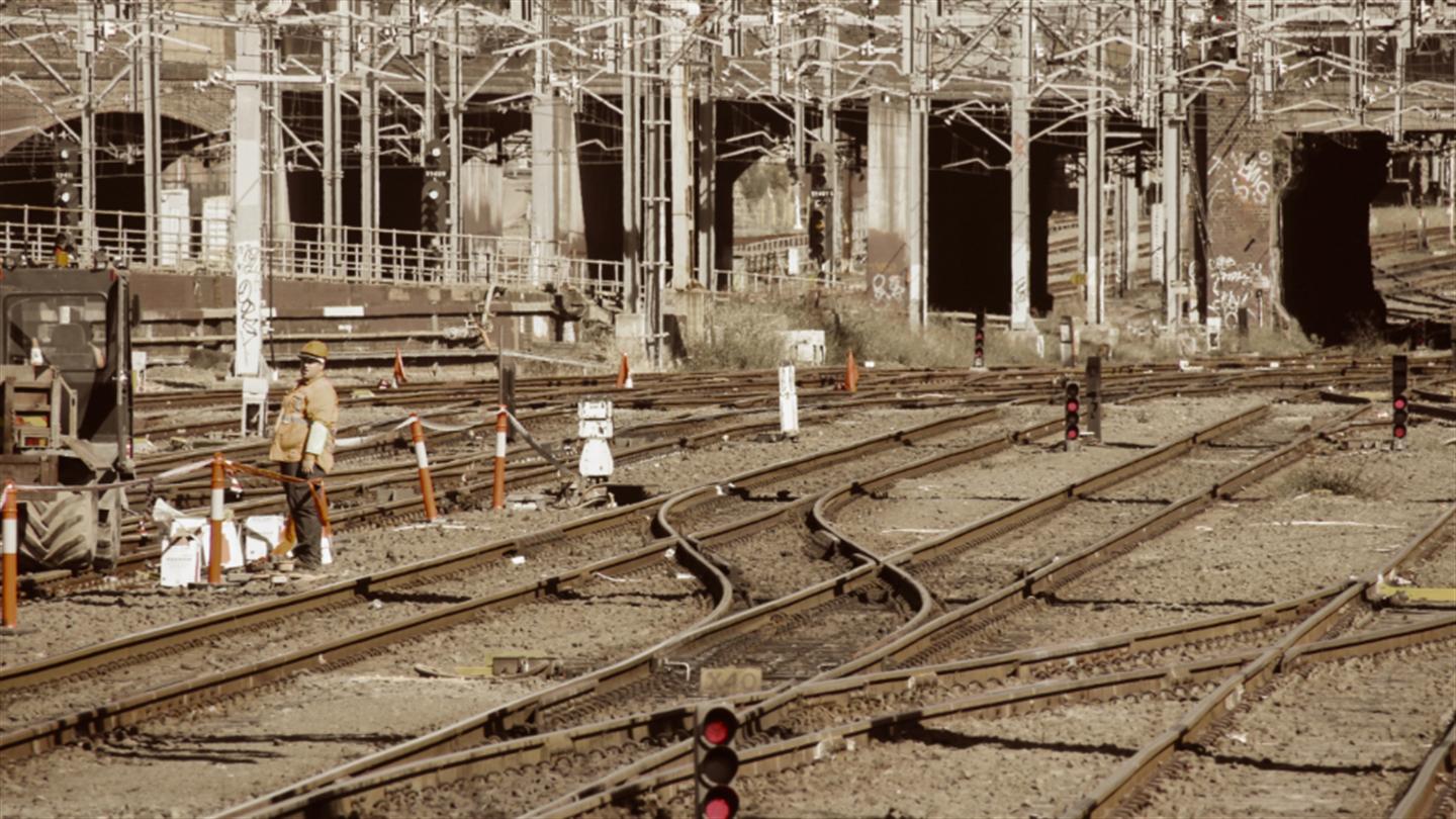 Rail yard tracks converging