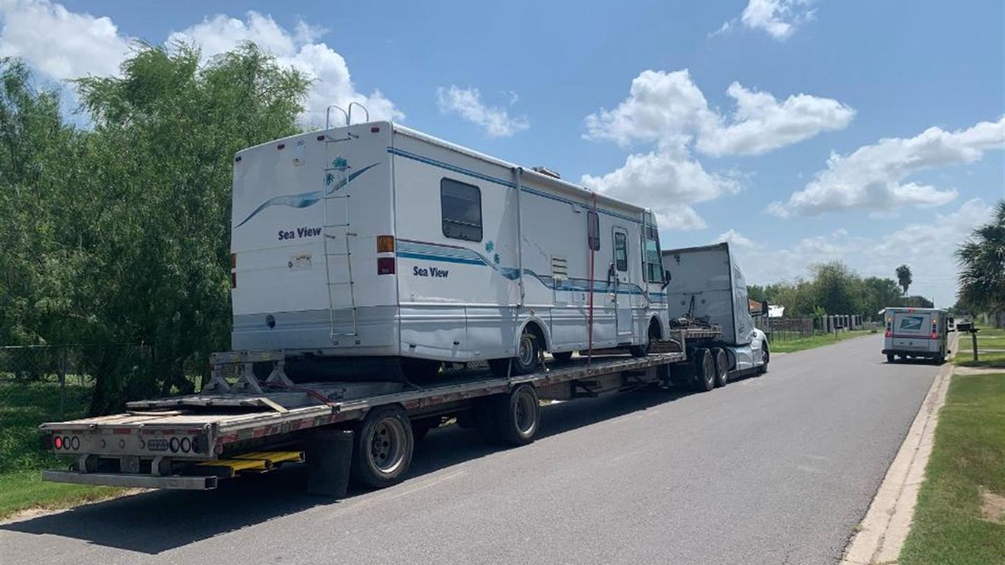Motorhome in transport on a rural road