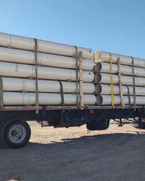 Oilfield pipe bundles loaded on a trailer