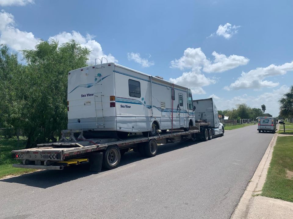 Motorhome in transport on a rural road