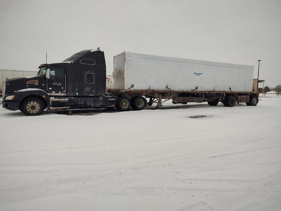 Dry van trailer on a winter route