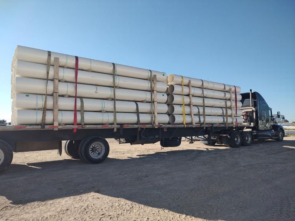 Oilfield pipe bundles loaded on a trailer